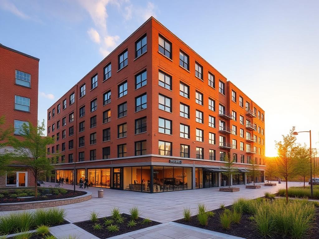 Brick mixed-use building with ground floor retail